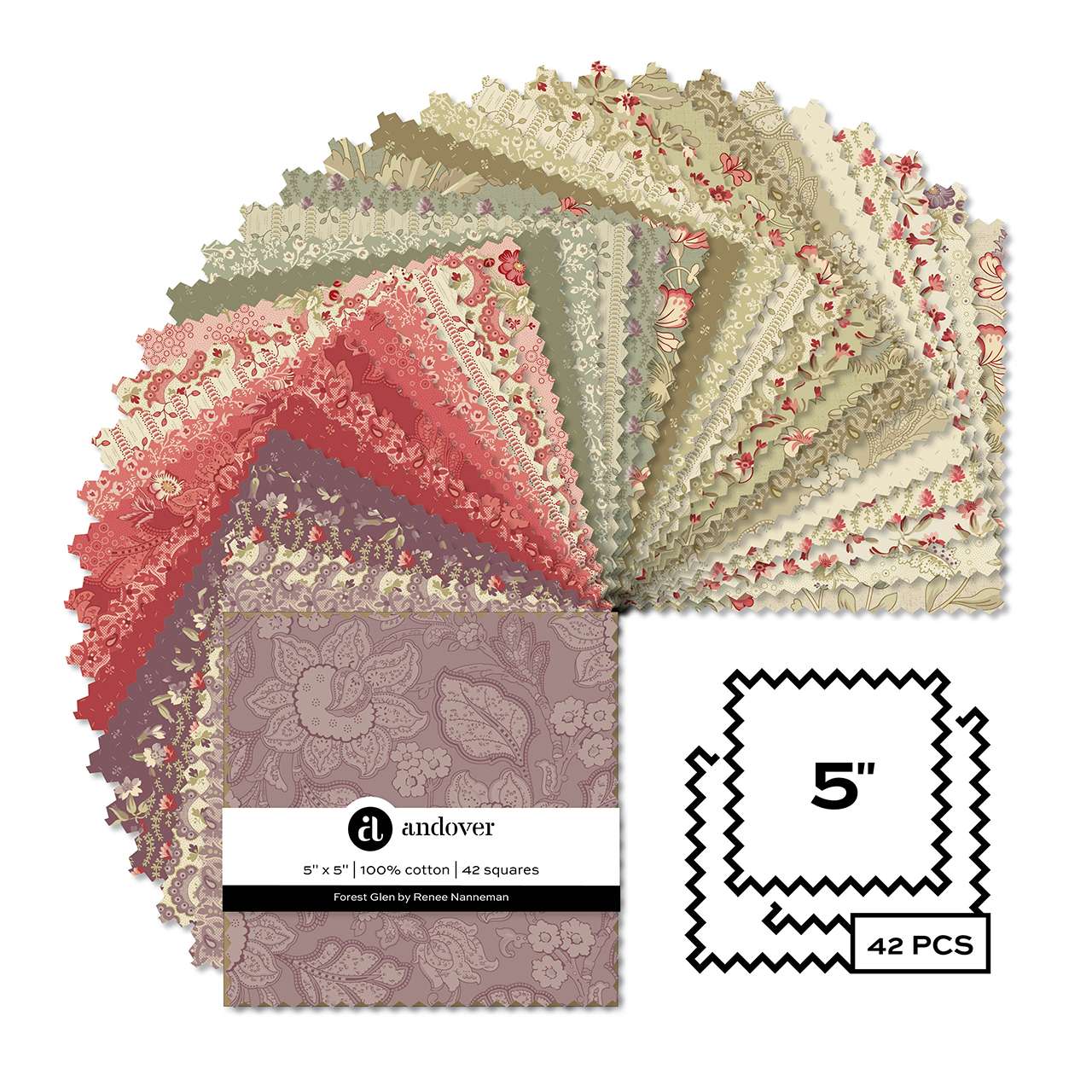5" Square x 42 - Charm Pack - Forest Gen